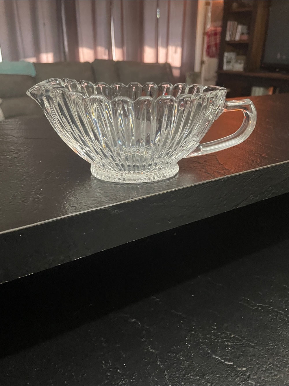 Vintage Mikasa Royal Suite Clear Ribbed Crystal Gravy Boat with Handle 7 x 4 x 3
